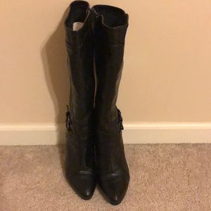 Black leather like heel boots by xappeal.